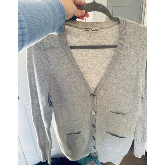 M&S Autograph 100% Cashmere Cardigan Size Large UK14 Gray - Picture 4 of 8